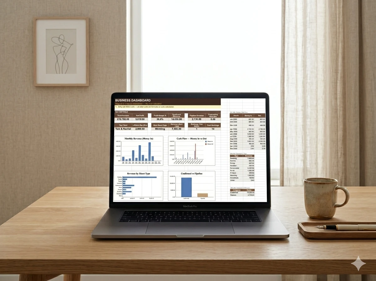 Photographer Business Kit spreadsheet dashboard preview