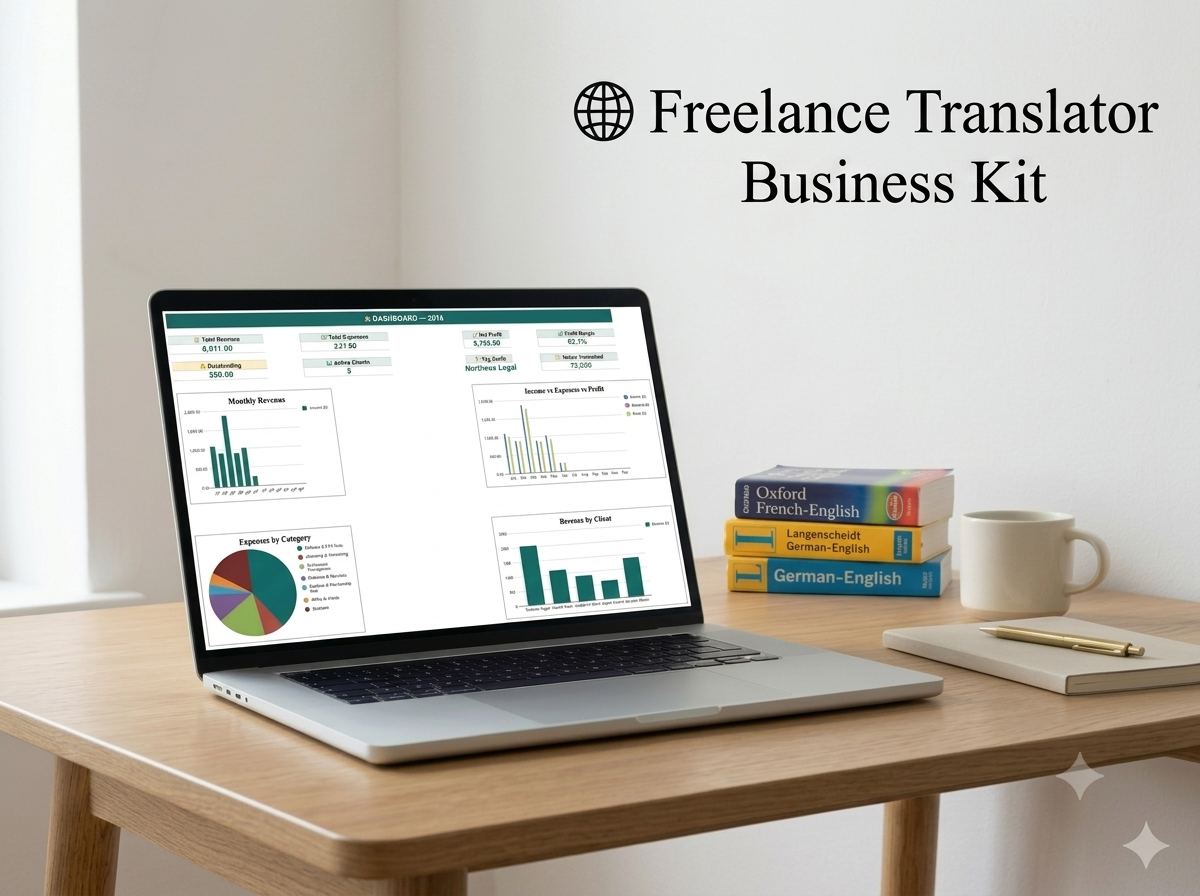 Freelance Translator Kit spreadsheet dashboard preview