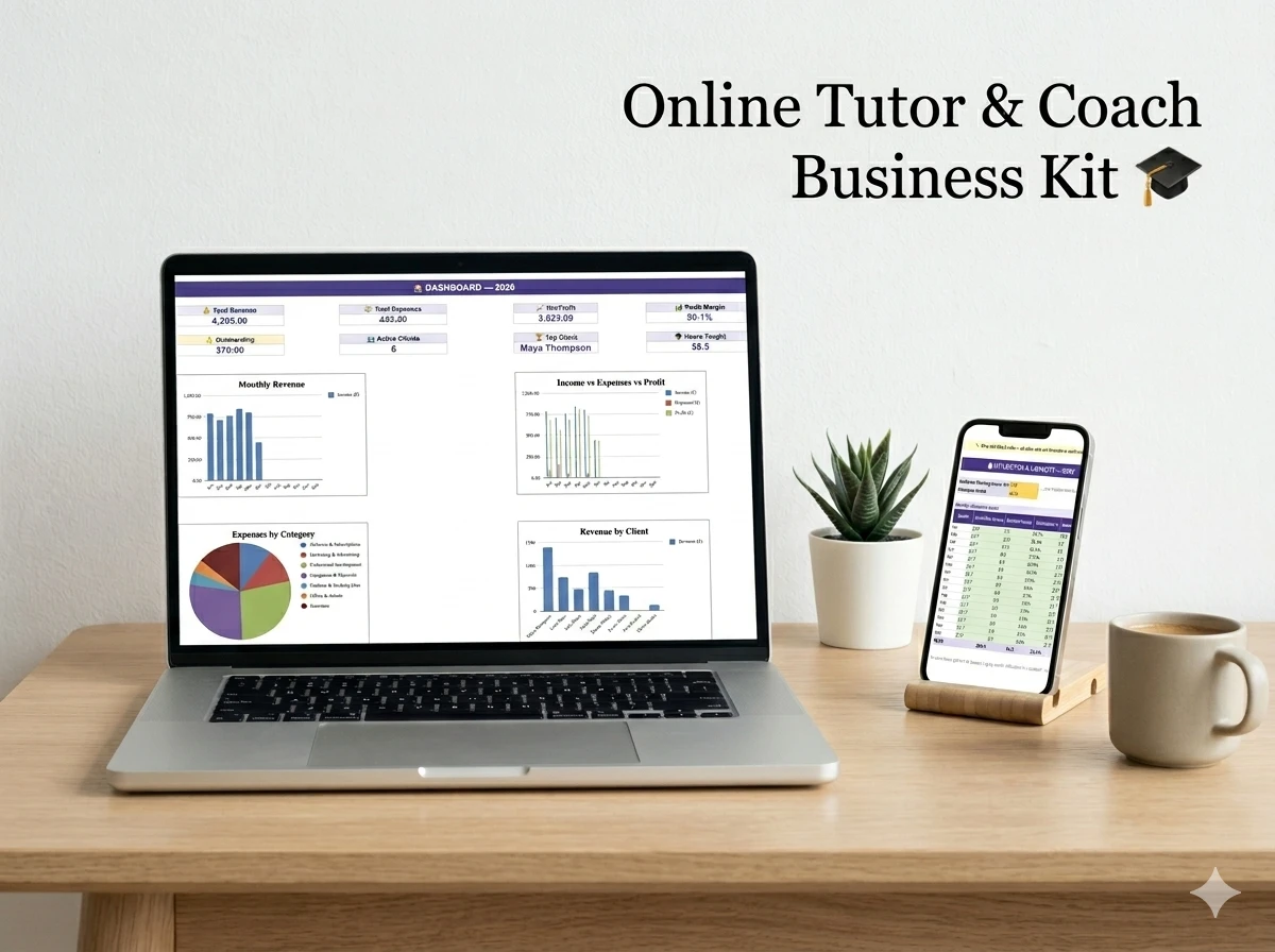 Online Tutor & Coach Kit spreadsheet dashboard preview